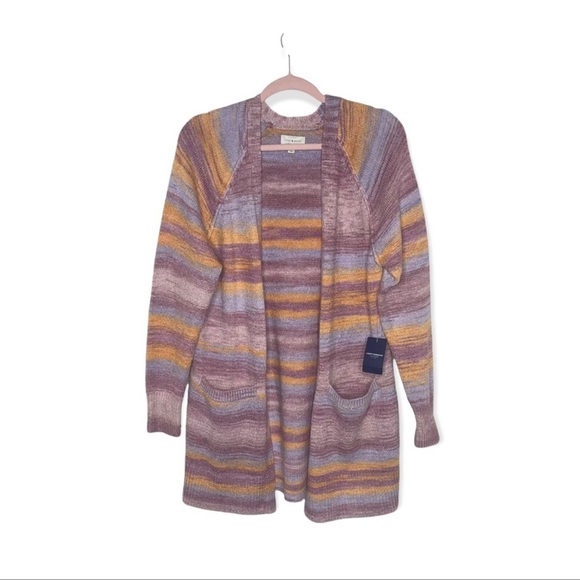 LUCKY BRAND Space Dye Malibu Open Front Cardigan Sweater with Hand Pockets S NWT - Picture 5 of 11